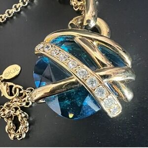 KJL Blue Crystal Enhancer Clear Rhinestones Gold Tone Chain 28" Runway